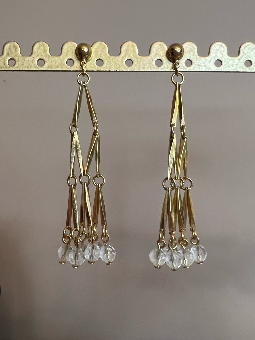 Vintage Avon Gold Dangle Earrings with Crystal Accents